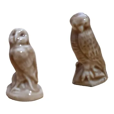 2 Vintage Wade Whimsies England Barn Owl Figurine Tan Wild Bird Mini Figures • $12