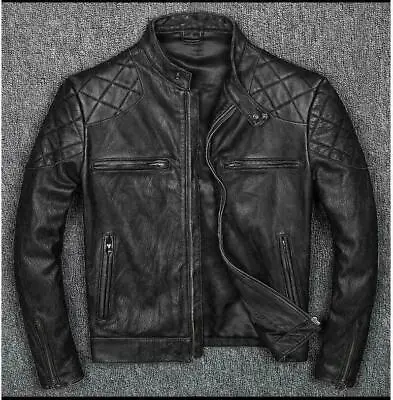 £23.99 • Buy Men Genuine Biker's Cow Hide Vintage Inspired Distressed Black Leather Jacket