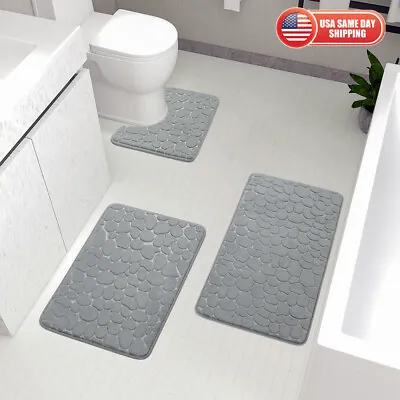 3 Piece Bathroom Rug Washable Bath Mat Set Memory Foam Toilet U-Shaped Non Slip • $29.99