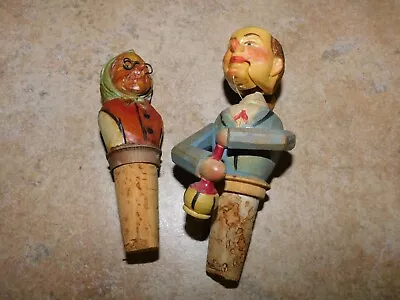 Vtg Anri 2 Cork & Wood Bottle Stoppers Old Women And Mechanical Drinker • $19