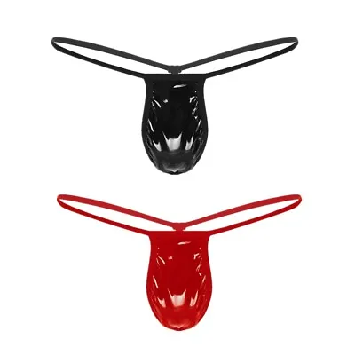 UK Men Shiny Patent Leather Bulge Pouch Thongs Briefs Low Rise Panties Underwear • £5.63