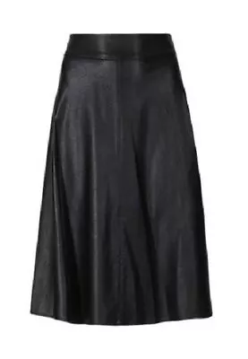 M&s Black Faux Leather Panelled Unlined Fit N' Flare Skater Skirt Size  8  • £16.99