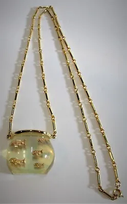 Vtg Castlecliff Lucite Goldfish Bowl Bar Link Chain Pendant Bright Goldtone 30  • $148.95