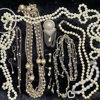 Vintage To Modern Faux Pearl Jewelry Wearable White Beaded Mixed Lot • $25