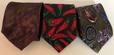 Lot Of 3 Men's Ties NWT Nicole Miller Martini Used Hot Pepper Used Mechanic • $16