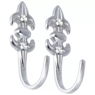 £6.74 • Buy 2 X FLEUR DE LYS HOOKS Large Chrome Curtain Tie/Hold Back Drape Holder Hanger