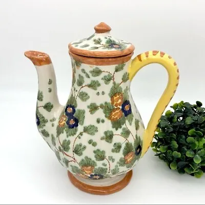 Antique Deruta Teapot Italian Hand Painted Floral With Lid Italy Pottery Ceramic • $64