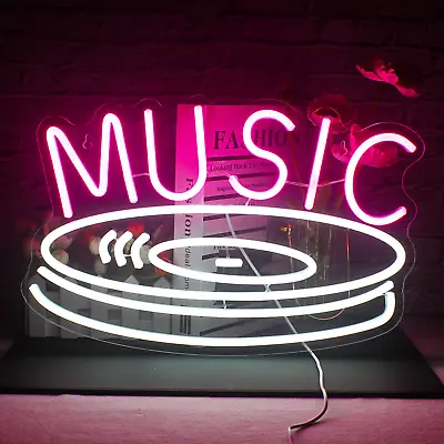 Music Record Neon Sign Pink White Led Neon Light Signs For Wall Decor Usb Light  • $47.99