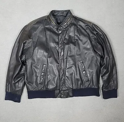 U2 Wear Me Out Jacket Mens 44 Black Leather Bomber Vintage 90s Retro Zip Pockets • $16