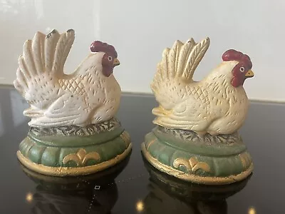 Rustic Pair (2) Cast Iron Farmhouse Door Stops Chicken Cockerel Hen 4  Tall • £14