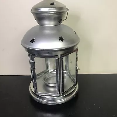 $9.60 • Buy IKEA Silver Lantern Tealight Candle Holder Barn Star Glass Covered 8.5”   *Read*