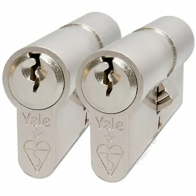 Door Cylinder Lock Keyed Alike YALE Pair UPVC Anti Bump Nickel 45/50 & 6 Keys • £52.26