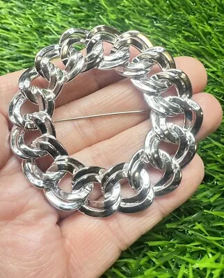 Signed MONET Vintage Retro Silver Tone Chain Link Wreath Circle Brooch Pin • $17.56