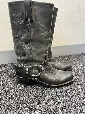 Frye Charcoal Leather Harness Tall Square Toe Biker Boot Women's Size 7 • £144.63