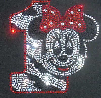 Minnie Mouse Red/clear ZEBRA 1st Birthday Iron On Rhinestone Transfer For Shirt • $11.75