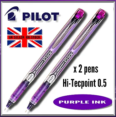 Pilot V5 Hi-Tecpoint  Liquid Ink 0.5 Rollerball Pens PURPLE VIOLET ( PACK OF 2 ) • £4.30
