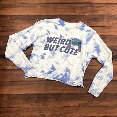 Disney Stitch Junior's  Weird But Cute  Tie-Dye Cropped Long Sleeve Shirt Size M • $10.80