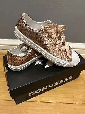 £20 • Buy Converse All Stars Pink/Rose Gold Glitter Lace Up Trainers Size UK 3 EU 35.5