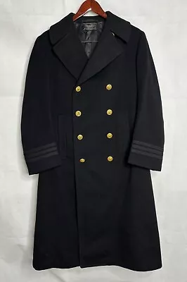 Vintage 1950s US Navy Bridge Coat Wool Black Gold Buttons Military Commander USA • $239.98