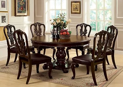 Formal Brown Cherry Dining Room Furniture 7pc Set Pedestal Round Table Chairs • $2699.99