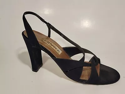 Caparros Womens 9 M Black Strappy Open Toe Sandal High Heels Slim Pump Slingback • $24.99