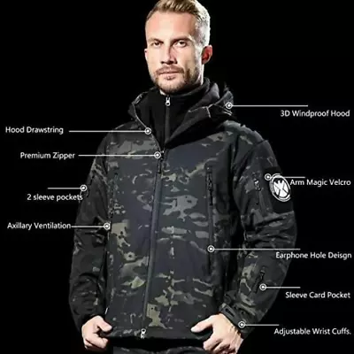 Outdoor Mens Jacket Waterproof Tactical Soft Shell Tactical Coat Military Jacket • £33.59