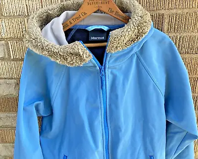 Marmot Women's Furlong Fleece Lined Faux Fur Trim Hood Jacket Sz XL Light Blue • $39.98