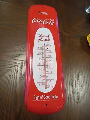 Vintage Coca-Cola Red And White Retro Metal Thermometer Refresh Yourself 16.5  • $39.99