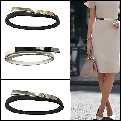 Simple Ladies Women Fashion Skinny Thin Leather Adjustable Waist Belt OBI Band • £3.69