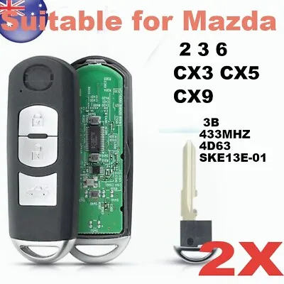 2X For Mazda 2 3 6 CX3 CX5 2012-2017 / CX9 2013-2016 Complete Key FOB SKE13E-01 • $67.14