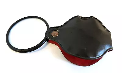 Vintage Folding Magnifier Magnifying Glass Pocket Size 1-7/8  Vinyl Plastic Case • $22.95