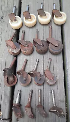 $14.95 • Buy Lot Of 12 Antique Vintage Metal Plastic & Wood Swivel Wheel Furniture Casters