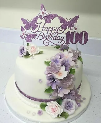 Lilac Butterfly Birthday Cake Topper. Happy Birthday Cake Decoration Lovely • £4.94