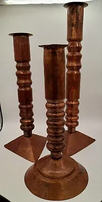 3 Vintage Rah En Mexico Copper Candlesticks.  • $145
