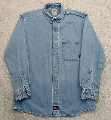 Dickies Jean Shirt M Men's Chambray Button Up Long Sleeve Blue Cotton • $13.55