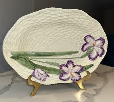 Vintage Italian Majolica Platter With Blue Iris Design Serving Platter • $45