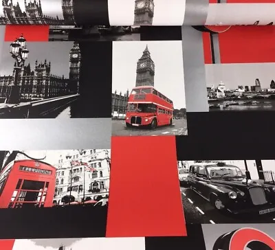 £11.99 • Buy New Trend London Scene Wallpaper Red Black By Debona - 10012