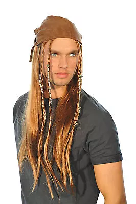 Halloween CARRIBEAN PIRATE JACK SPARROW Bandana WIG MENS FANCY DRESS COSTUME • £4.99