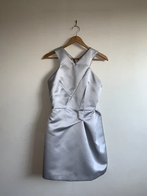 $200 • Buy Roland Mouret Lumley Silver Satin Mini Dress 10 New RRP $1585 
