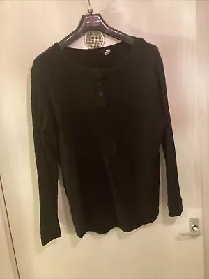 H&M Mens Long Sleeve Low Neck Black Fine Knit Oversized Top/jumper Small • £9.50