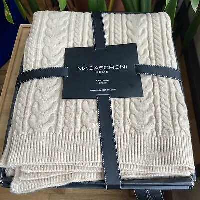 Magaschoni Home Cable Knit Sweater Throw Blanket 50  X 60  Oatmeal Heather Boxed • £48.22