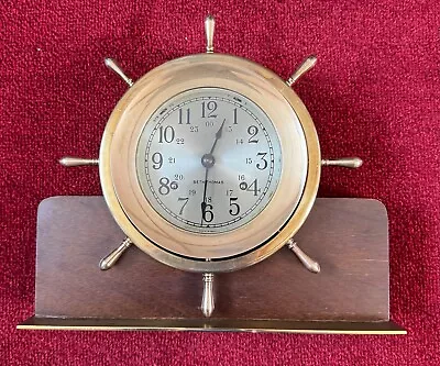 Seth Thomas Helmsman 4 1/2  Dial Brass Ships Bell Clock Model E537-001 With Base • $159.99