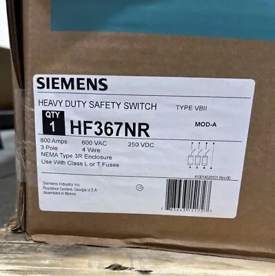 Hf367NR Siemens 800 Amp 3 Phase 600 Volt 3R Disconnect • $6900