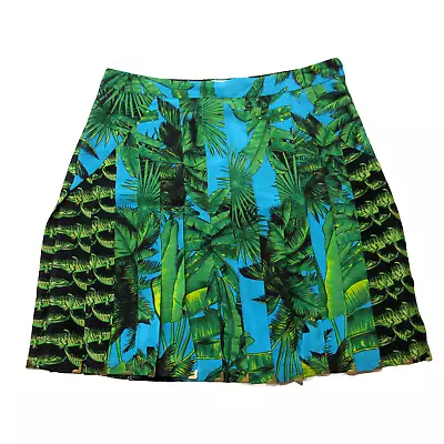 NWT H&M X Versace Palm Pleated Mini In Crocodile Palm Print Silk A-Line Skirt 6 • $160