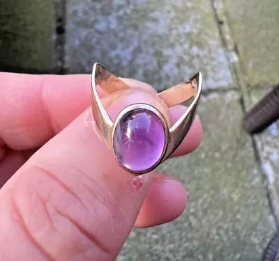 9ct Gold Hallmarked Stylish Amethyst Wishone Solitaire Ring Size P 1/2   9k 375 • £121