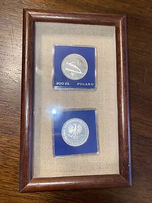 Poland 1980 200 Zlotych Lake Placid Olympics Silver Coins 2 Total Framed • $35