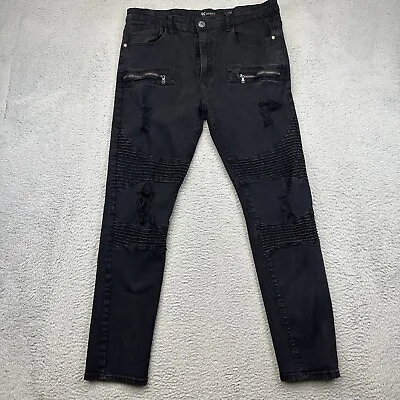 Waimea Jeans Mens 38 Black Skinny Distressed Denim Hipster Grunge Stretch 36x29* • $22.95
