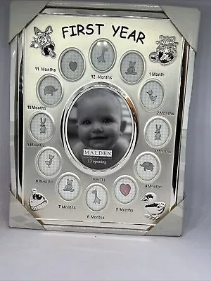 NIB ~ Malden Baby's First 1st Year Silver Frame ~ 13 Picture Openings Collage • $23.32