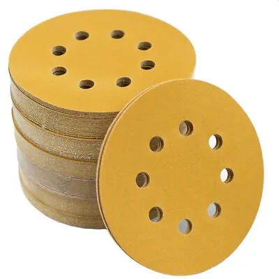 100PCS 125mm 5  8 Hole Sanding Discs 60 80 100 120 240 Grit Orbital Sander Pad • £9.49