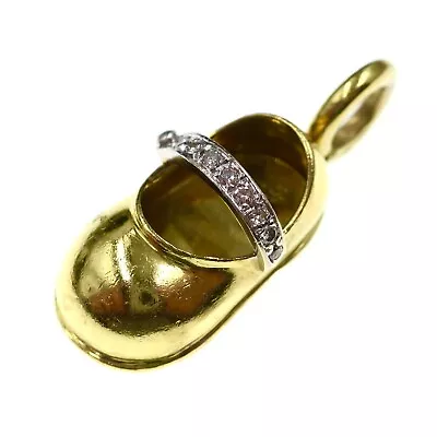 Aaron Basha 18k Yellow Gold Diamond Baby Shoe Pendant - No Enamel AB2 • $1296.75